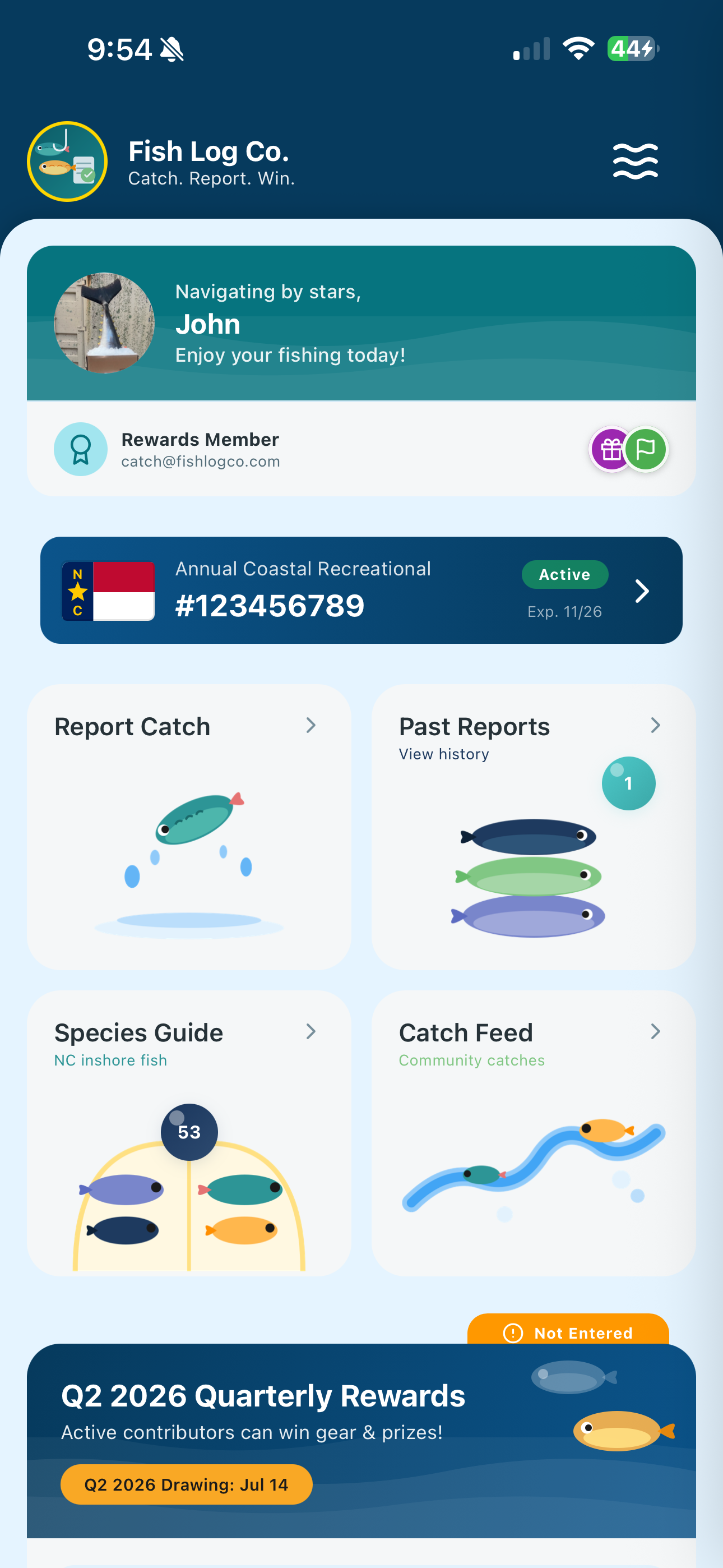 Fish Log Co. home screen on iPhone